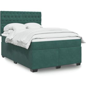 vidaXL Cama Box Spring Con Colch&oacute;n Terciopelo Verde Oscuro 140x200 Cm Vidaxl