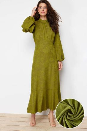 Trendyol Modest Dames Kaki Bloemen Maxi Lang Casual Skater Modest Jurken