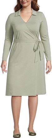 Lands End Cotton Modal Collared Wrap Dress in Sage Thin Stripe at Nordstrom, Size 1X