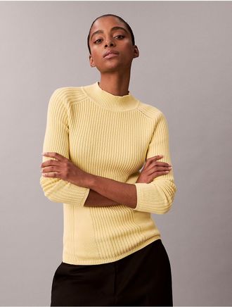 Calvin Klein Jeans Calvin Klein Womens Cotton Rib Slim Sweater - Yellow - XL