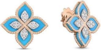 Roberto Coin 18K Rose / White Gold Venetian Princess Diamond & Turquoise Flower Stud Earrings - 8882784Aherxt