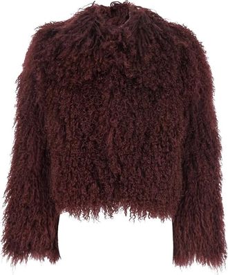 Pla&icirc;n Plain, Jassen, Dames, Rood, L, Cropped Shearling Fur Jas met Verborgen Sluiting aan de Voorkant