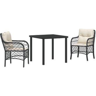 vidaXL Conjunto De Comedor De Jard&iacute;n Con Coj&iacute;n 3 Pcs Negro Polirat&aacute;n Vidaxl