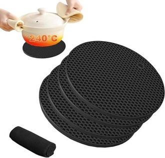 OEM Juego De 4 Posavasos De Silicona (18 Cm, 6 Mm), Resistentes Al Calor Hasta 240 &deg;c, Antideslizantes Y Aptos Para Lavavajillas, Color Negro