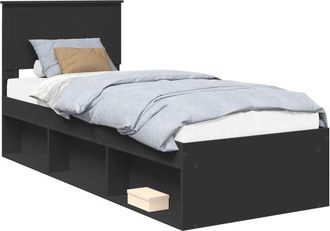 vidaXL Bed Frame with Headboard Black 75 x 190 cm Solid Pine Wood vidaXL