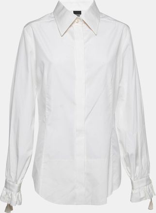Gianfranco Ferre Off White Cotton Tassel Detail Button Front Shirt