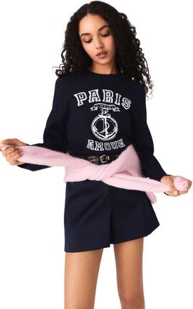 Maje Round-neck slogan sweater in Navy at Nordstrom, Size X-Small