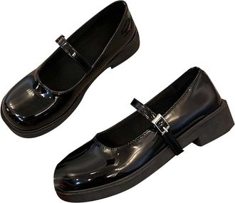 Generic Mary Jane Low Shoes for Women Flat Casual Ballet Flats Retro Buckle Strap Single Shoes Mary Jane Shoes Womens Low Heel Slip On Flats Closed Toe Evenin