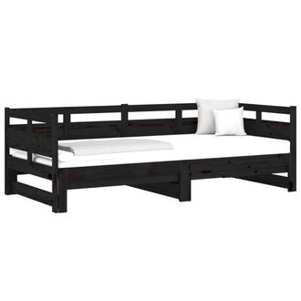 Berkfield Home Pull-out Day Bed Black Solid Wood Pine 2x(80x200) cm