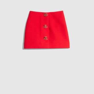 Gucci Cr&ecirc;pe Wool Skirt With Double G Button, Red