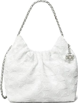 Tory Burch Borsa a spalla Fleming mini con paillettes - Bianco
