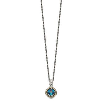 Diamond2Deal Sterling Silver with 14K Accent Cushion London Blue Topaz Pendant Necklace