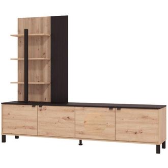 Dmora Parete Attrezzata Staletti, Mobile Soggiorno 4 Ripiani, 4 Vani, 4 Ante, 208x40x167h cm Marrone Rovere Nodi