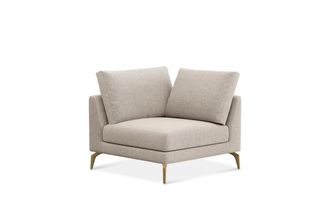 Castlery Lena Corner Sofa Customized, Performance Classic Twill Light Grey Brass Legs, Spill Resistant, Removable Covers for Sofas