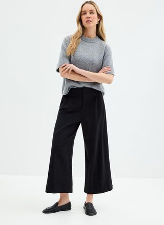 Contemporaine Womens Cropped ponte pant Fit: Wide leg, high rise