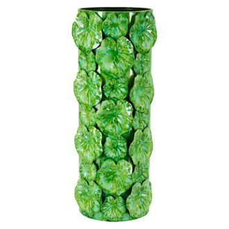 Dmora Vaas Barri, Bladerenpatroon, Groen, Diameter 15,5 Cm