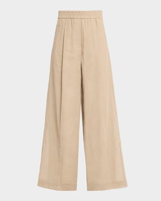 Brunello Cucinelli Cotton Gauze Wide-Leg Pull-On Track Pants
