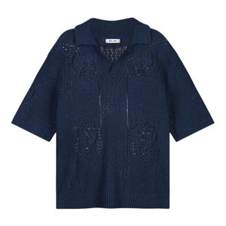 Olaf Hussein Tops, Heren, Blauw, L, Face Logo Knit Polo