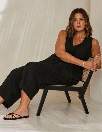 Live Unlimited London Womens Black Linen Blend Drawstring Trouser - Size: 12