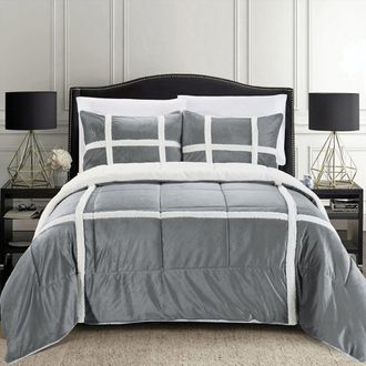 Elegant Comfort 3-piece Stripe Micro-suede Reversible Sherpa Comforter Set