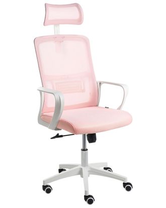 Beliani Sedia Da Ufficio Con Base Girevole E Poggiatesta Regolabile In Altezza Con Rete Rosa Pastello Monarch