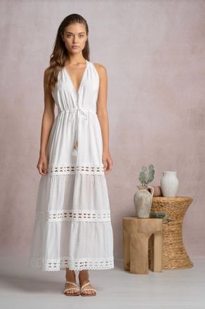 Elan Caicos Midi Dress With Crochet Detail In White
