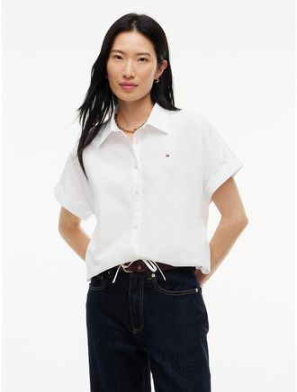 Tommy Hilfiger Womens Boxy Fit Drawcord Poplin Shirt - White - XXL