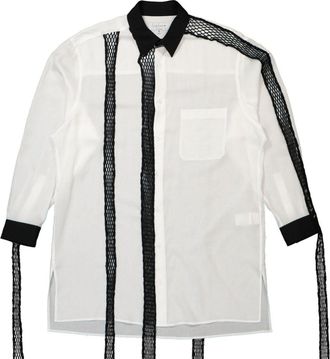 Yohji Yamamoto contrasting mesh-detail linen shirt - men - Linen/Flax/Cellulose - M - White