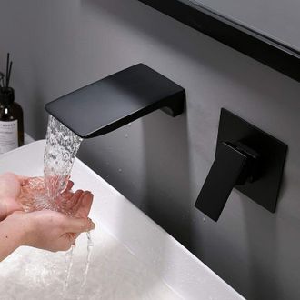OEM Grifo De Ba&ntilde;o Mural Negro, Mezclador De Lavabo Con Efecto Cascada De Lat&oacute;n