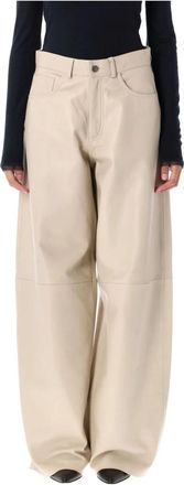 Haikure Ivoor Leren Wijde Pijp Broek - Dames - Wijde Broeken - Beige - W28 - Broeken