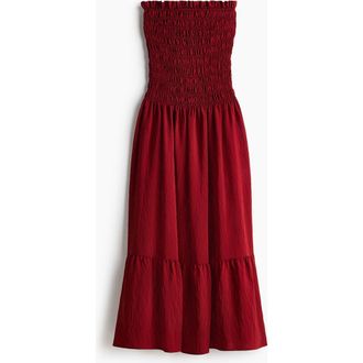 H&M Smocked Bandeau Dress in Dark Red at Nordstrom, Size Xx-Small