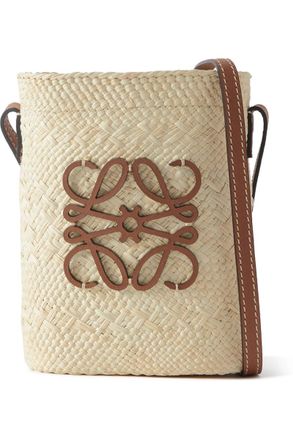 Loewe + Paulas Ibiza Leather-Trimmed Raffia Bucket Bag