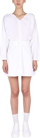 Patou White Solid V Neck Mini Dress