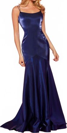 Sherri Hill Satin Maxi Dress In Navy