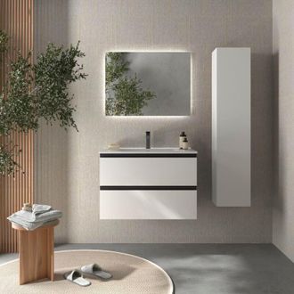 Cygnus Bath Mueble De Ba&ntilde;o Bequia Metal 80cm Blanco Mate Lavabo Porcelana