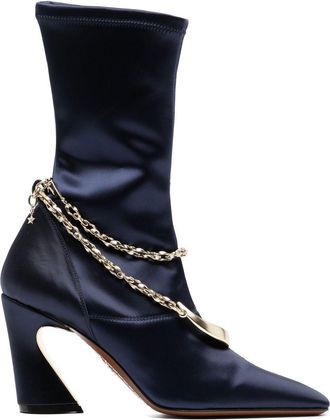 Zimmermann Crescent Stretch 80mm satin boots - women - Calf Leather/Fabric/Calf Leather - 39 - Blue