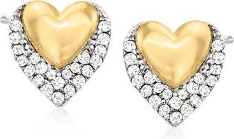 RS Pure by Ross-Simons Diamond Double-Heart Stud Earrings in Sterling Silver and 14kt Yellow Gold