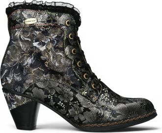 Laura Vita Laura Vita Dames Bloemen Goth Victoriaanse zwarte leren enkellaarzen met hakken - Alcizeeo-190