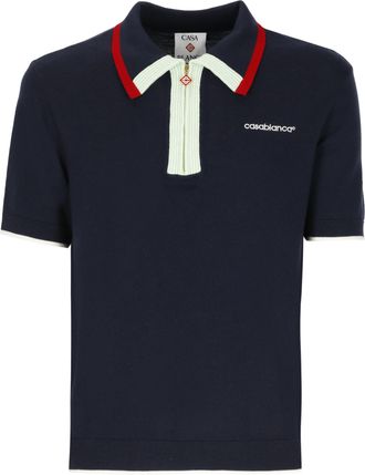 Casablanca Blue Merino Embroidered Polo Shirt