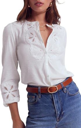 Boden Annabelle Scallop Cutwork Lace Top in White at Nordstrom, Size 10