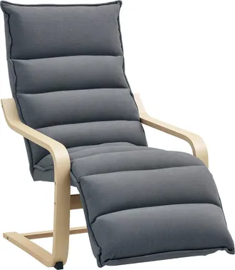HOMCOM Birch Wood Lounge Chair For Living Room - Bedroom - Grey | TJ Hughes