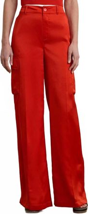 Ralph Lauren Satin Charmeuse Wide-Leg Cargo Pants In Bright Vermilion