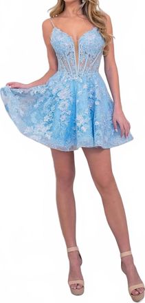 Rachel Allan Applique Short Corset A-Line Dress In Light Blue