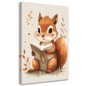 Feeby Cuadro Sobre Lienzo, Ardilla Leyendo Un Libro Animales Del Bosque, 70x100