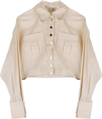 Elisabetta Franchi Cropped Shirt - Dames - Overhemden - Beige - XS - Leer - Overhemden