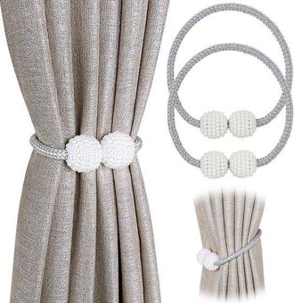 No Brand 4 Sujetacortinas Magn&eacute;ticos, Pr&aacute;cticos Alambres Para Colgar Cortinas, Soporte Decorativo De Cuerda Perlada Para Cortinas Peque&ntilde;as, Delgadas O Sencilla