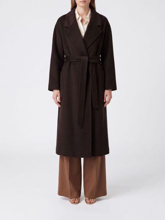 Elisabetta Franchi Long Robe Coat in Pure Wool with a Waist Belt