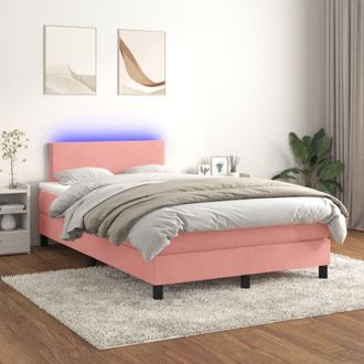 vidaXL Vidaxl - Cama Box Spring Colch&oacute;n Y Led Terciopelo Rosa 120x200 Cm