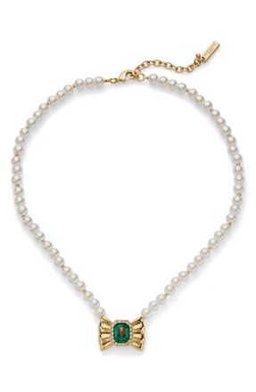 Kurt Geiger Bow Pendant Necklace in Gold/Pearl at Nordstrom