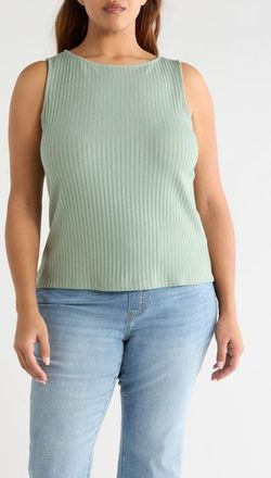 Liverpool L.A. Boat Neck Sleeveless Rib Top in Dusty Sage at Nordstrom, Size 1X